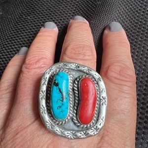 Turquoise coral ring